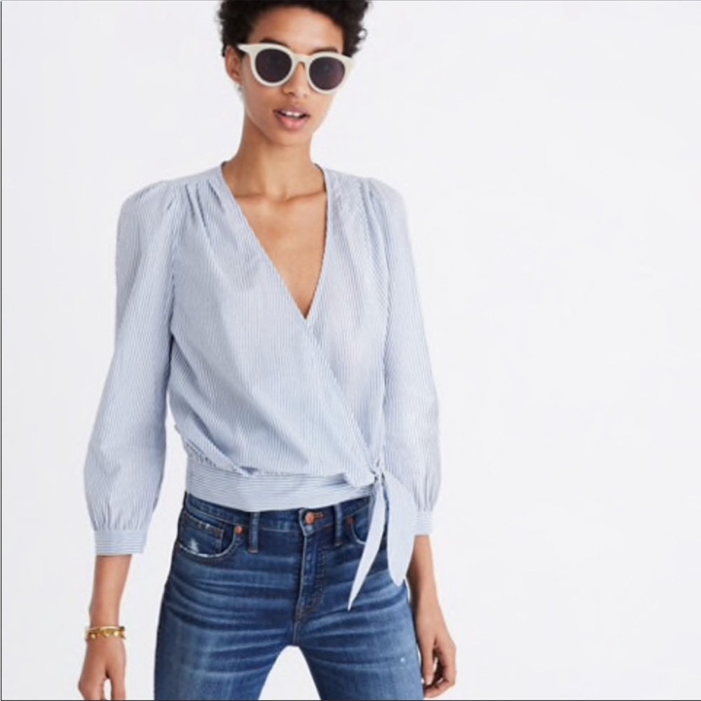 Madewell Wrap Top in Indigo Stripe